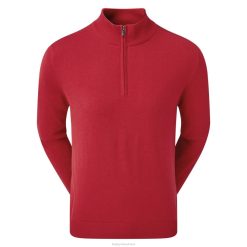 ZHZH1095 mistura de lã 1-2 pulôver com zíper vermelho Footjoy vermelho