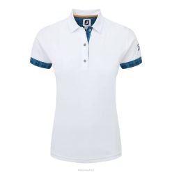 ZHZH1394 camisa feminina branca aberta com acabamento tartan Footjoy branco