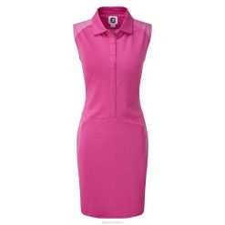 ZHZH1599 vestido feminino em piquê manga curta com perfuração a laser. sobreposição rosa Footjoy rosa