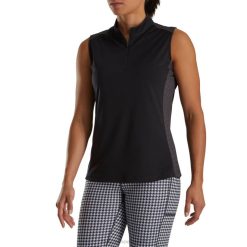 ZHZH2360 1/4 zip houndstooth acabamento feminino preto Footjoy preto