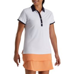 ZHZH2368 camisa feminina com estampa houndstooth branco-marinho Footjoy Marinha Branca